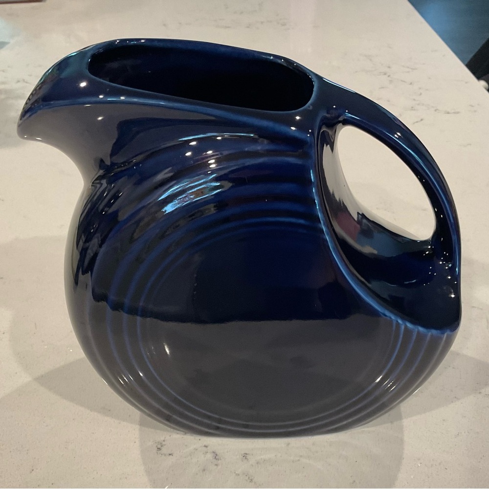 Vintage Cobalt Blue Fiestaware Disk Pitcher Beautiful Piece 7” by 7”
